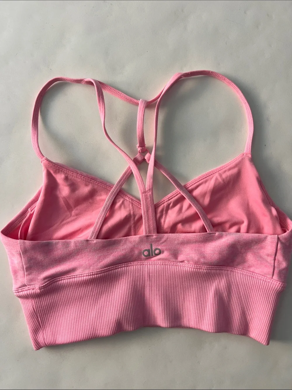 ALO YOGA Alosoft Lavish Sports Bra Macaron Pink Heather Size Small